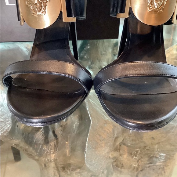 Versace Black Gold Medallion Sandals - Picture 4 of 10
